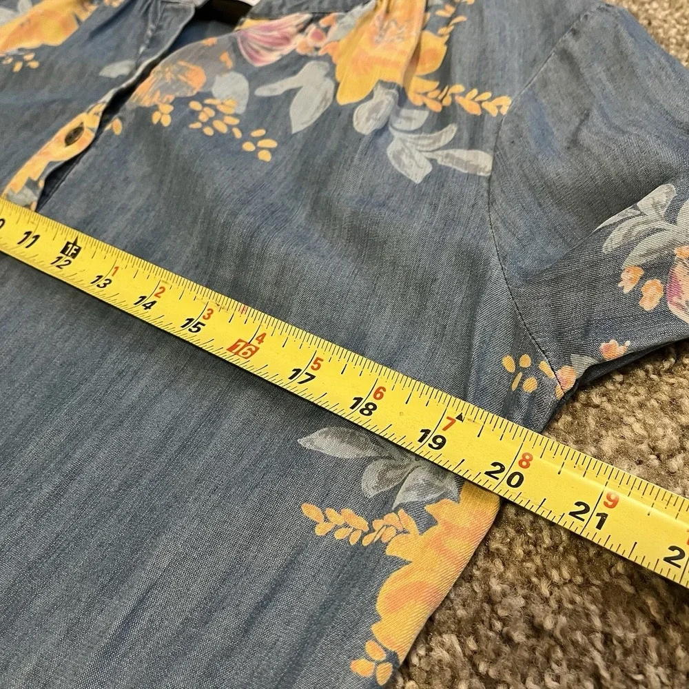 Blue Chambray Floral Dress Womens Small Cottagecore Boho Coastal Resort Lyocell - Picture 5 of 9